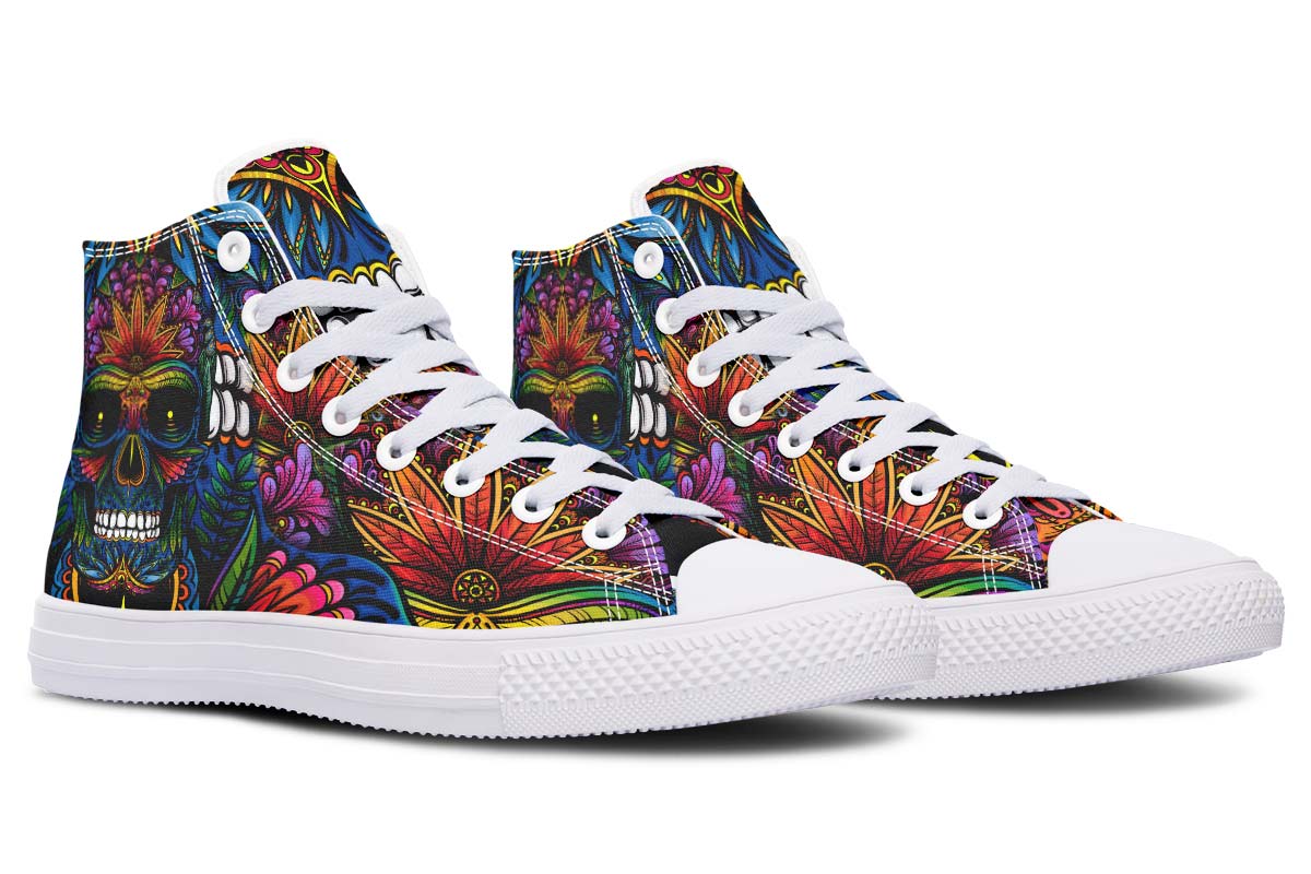 Emerald Blossoms - STONER COLORFUL SKULL Shoes For Hippies