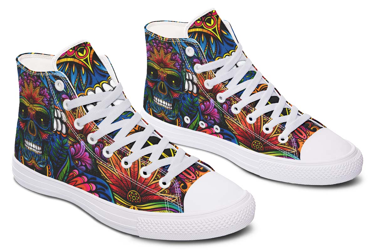 Emerald Blossoms - STONER COLORFUL SKULL Shoes For Hippies