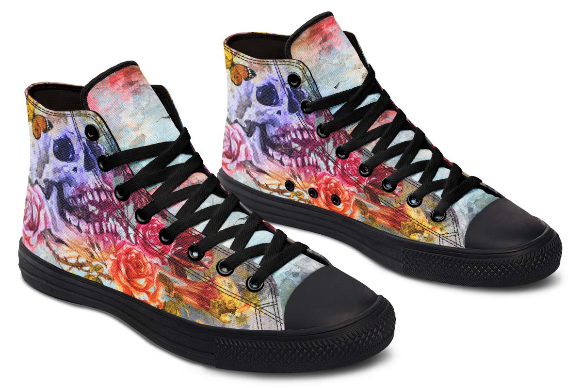 Emerald Blossoms Shoes - WATERCOLOR SKULL AND BUTTERFLY