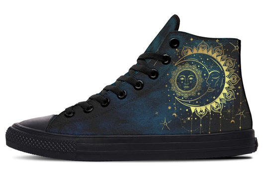 Emerald Blossoms Shoes - Antique Style Crescent Moon High-Top Sneakers.