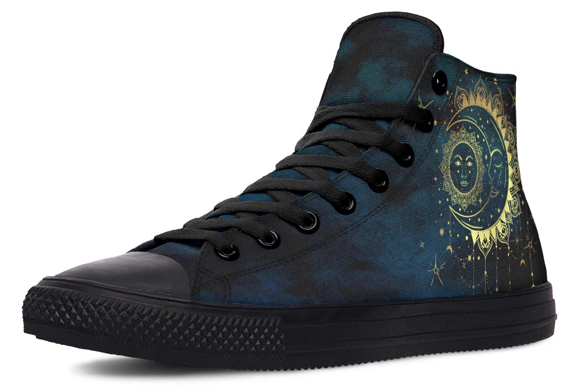 Emerald Blossoms Shoes - Antique Style Crescent Moon High-Top Sneakers.