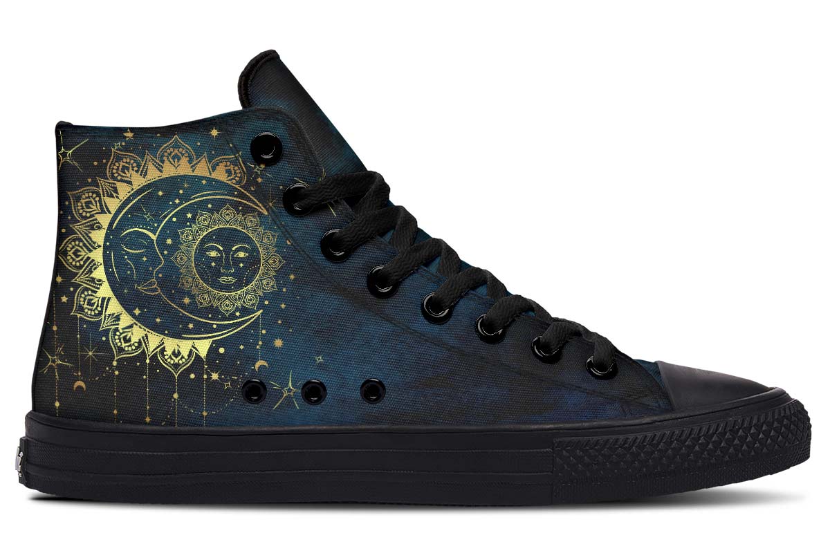 Emerald Blossoms Shoes - Antique Style Crescent Moon High-Top Sneakers.