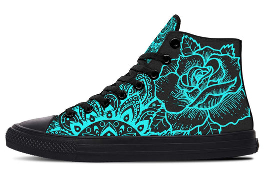 Emerald Blossoms Shoes - AQUA ROSE MANDALA