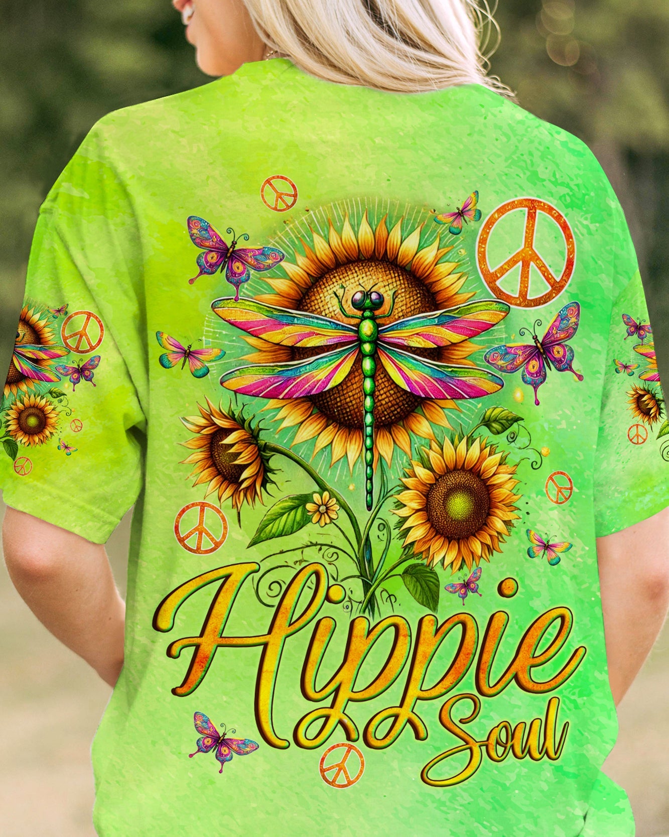 Emerald Blossoms - Hippie Soul Dragonfly and Sunflower All Over Print