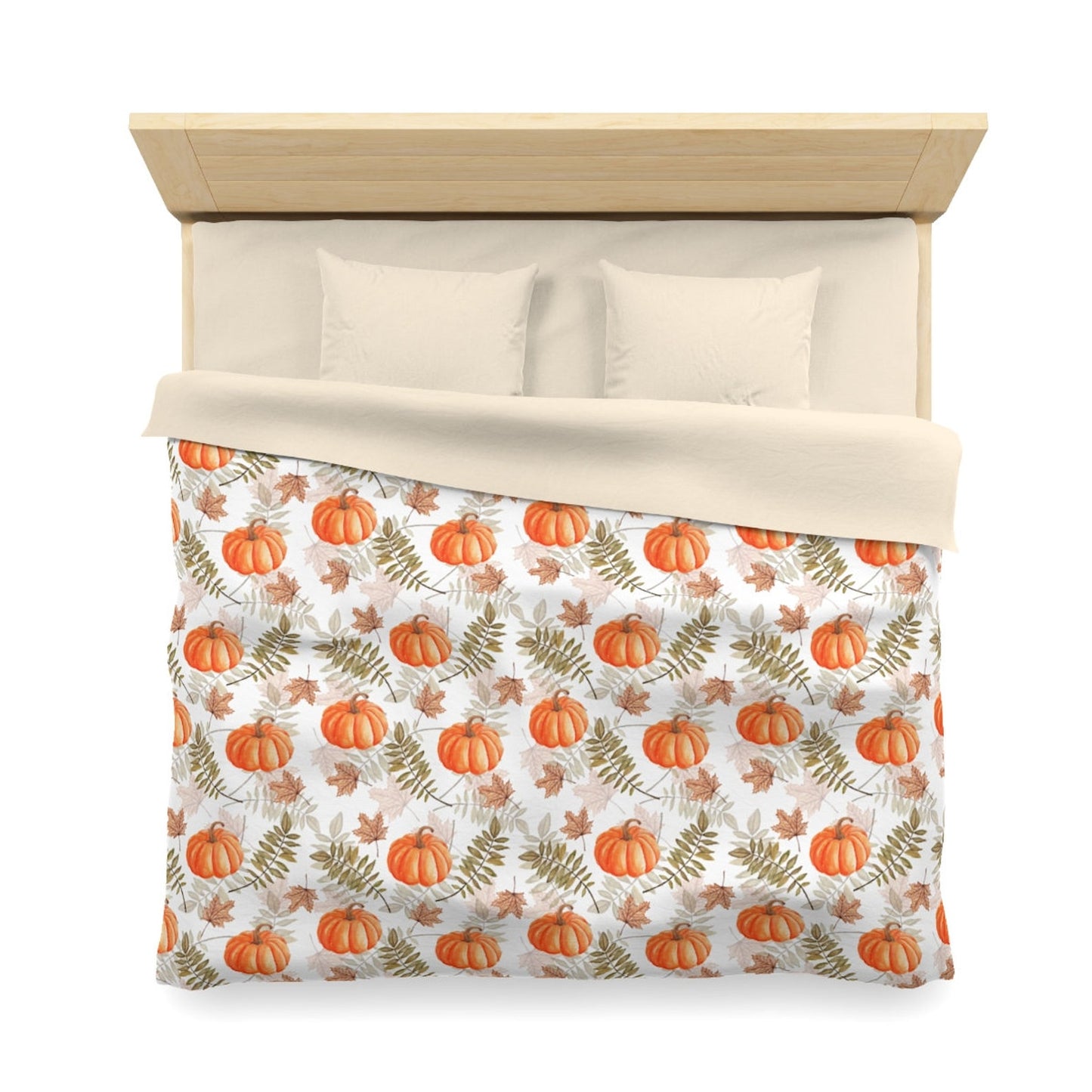 Emerald Blossoms - Halloween Pumpkin Duvet Cover, Fall Autumn Leaves Bedding Set For Hippies