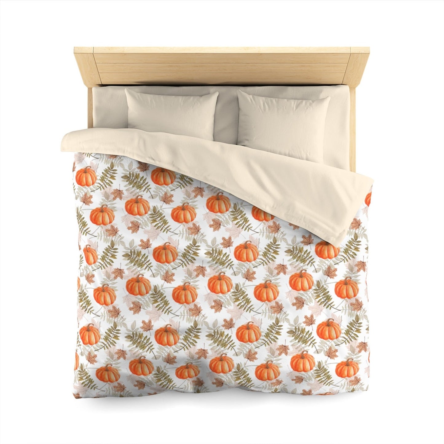 Emerald Blossoms - Halloween Pumpkin Duvet Cover, Fall Autumn Leaves Bedding Set For Hippies