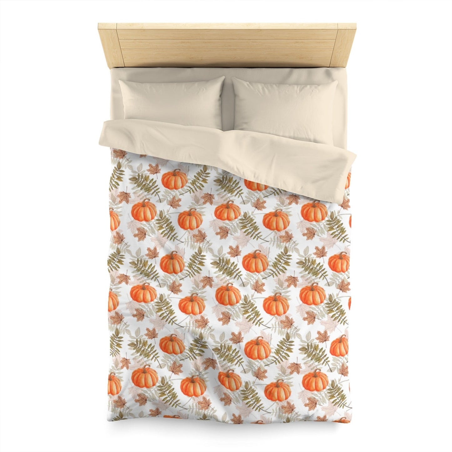 Emerald Blossoms - Halloween Pumpkin Duvet Cover, Fall Autumn Leaves Bedding Set For Hippies