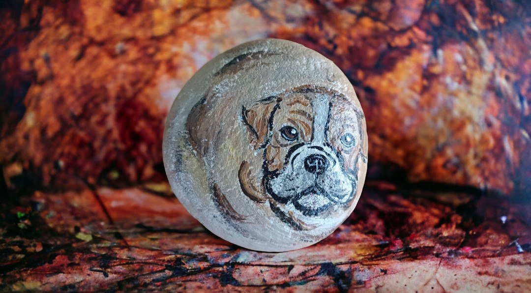 Emerald Blossoms - Hand Painted Bulldog Love on a Rock