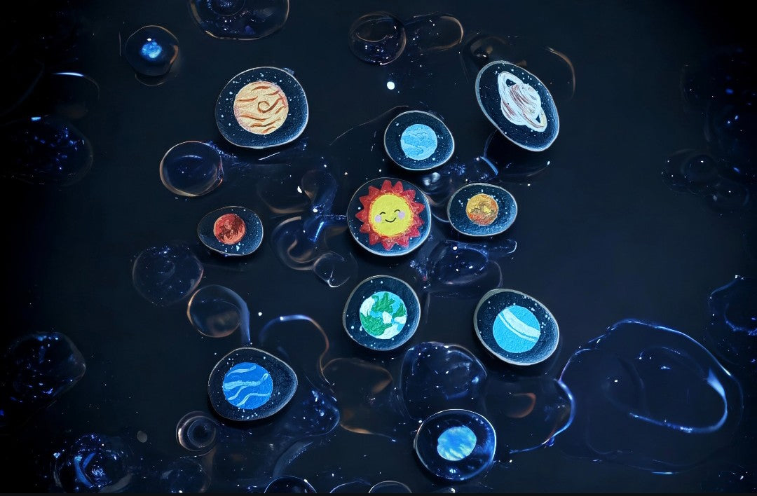 Emerald Blossoms - Hand Painted Solar System Planets on a Rock (Combo 9 Rocks)