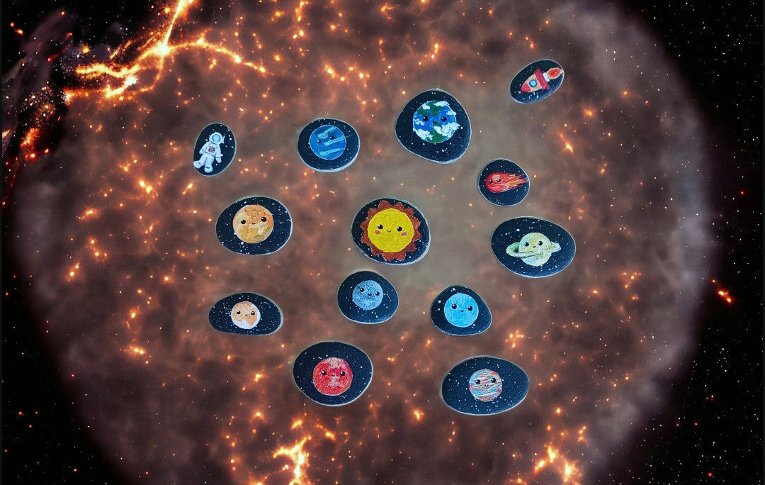 Emerald Blossoms - Hand Painted Solar System Planets on a Rock (Combo 13 Rocks)