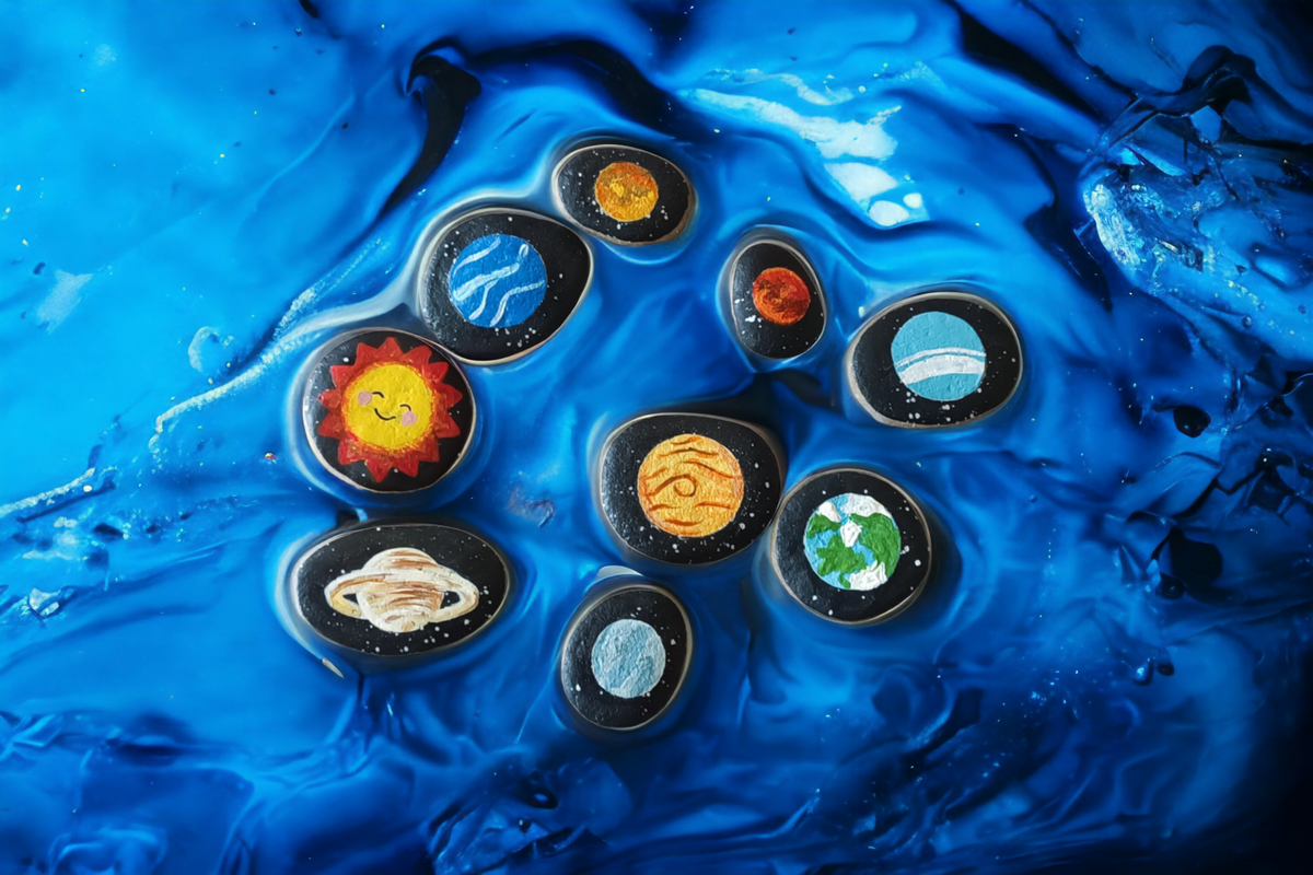 Emerald Blossoms - Hand Painted Solar System Planets on a Rock (Combo 9 Rocks)