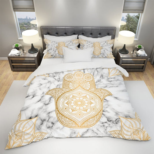 Emerald Blossoms - Hand of Fatima Bedding Set For Hippies