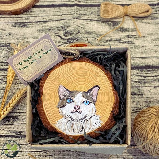 Emerald Blossoms - Hand painted Ragdoll on Wood Slice