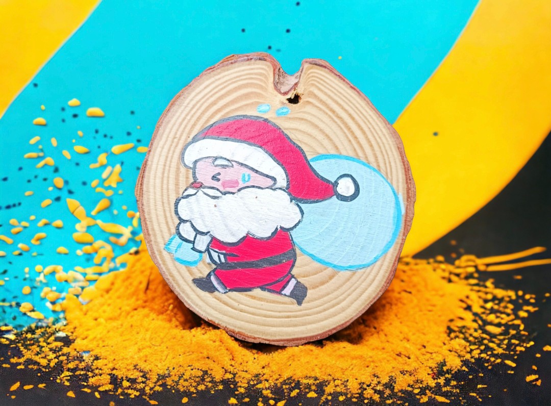 Emerald Blossoms - Hand painted Santa Claus on Wood Slice