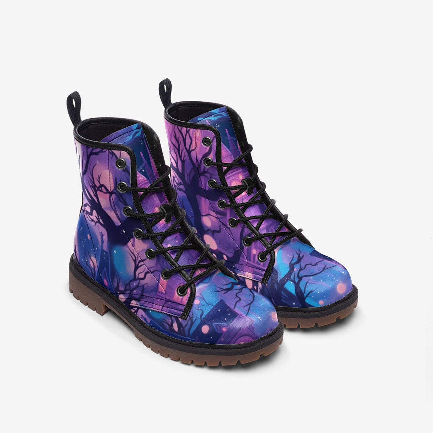 Emerald Blossoms - Haunted House Casual Leather Lightweight Boots | Combat Boots For Hippies