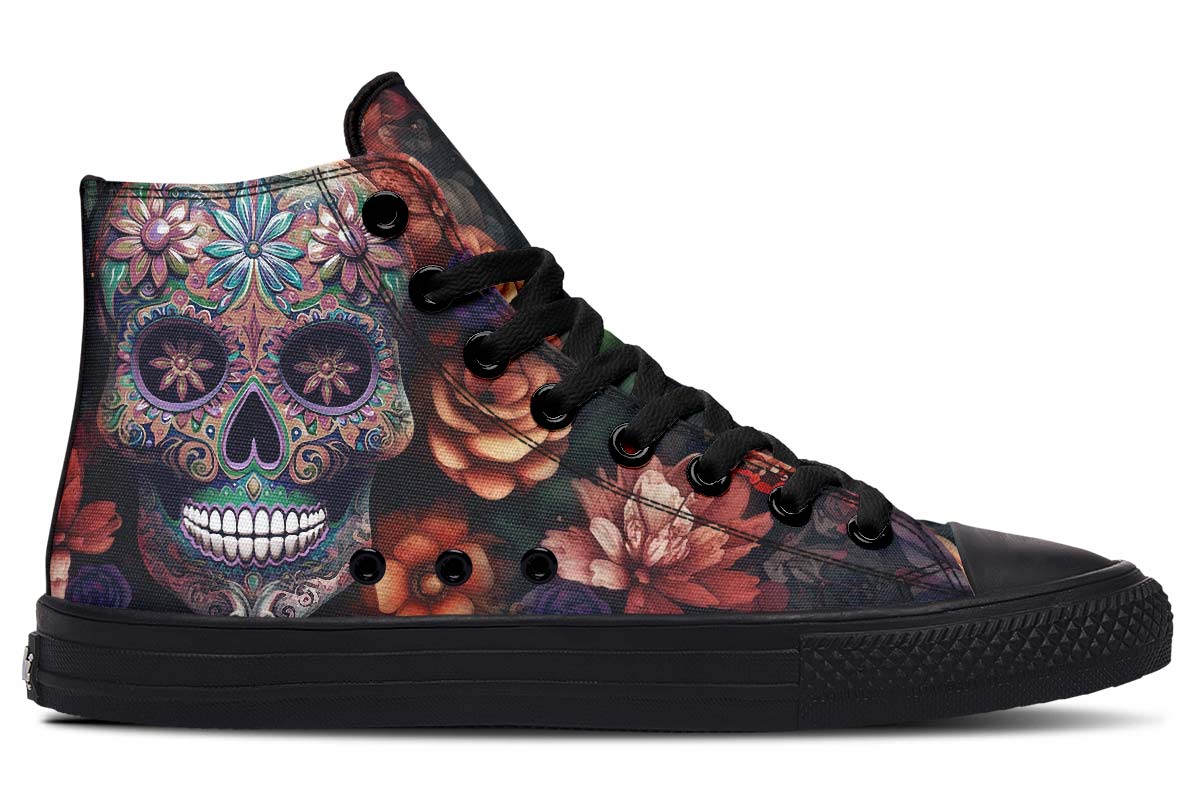 Emerald Blossoms - Flowery Skull Shoes For Hippies