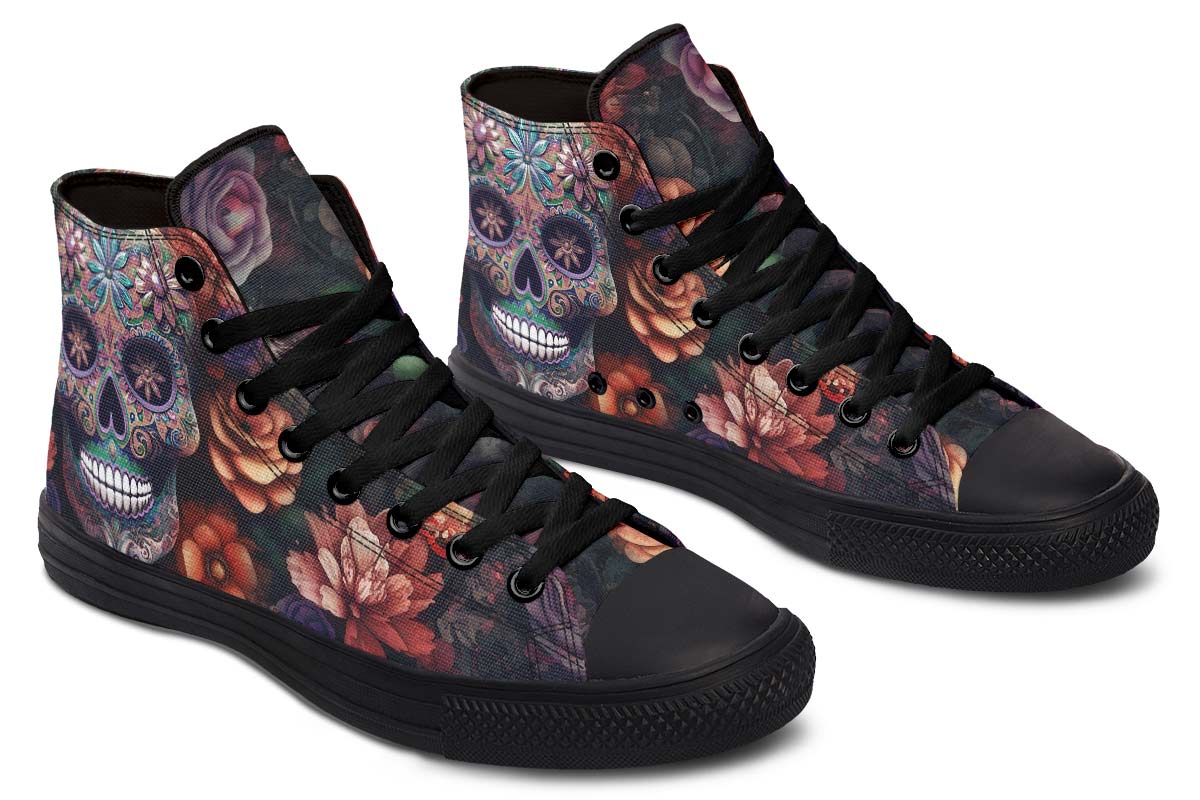 Emerald Blossoms - Flowery Skull Shoes For Hippies