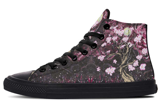 Emerald Blossoms Shoes - PINK FLOWERS TREE AT NIGHT