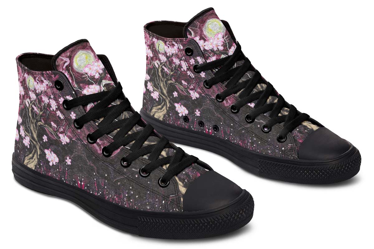 Emerald Blossoms Shoes - PINK FLOWERS TREE AT NIGHT