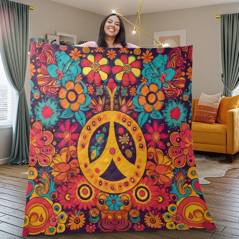 Emerald Blossoms - Hippie Style Sunflower Peace Bedding Set