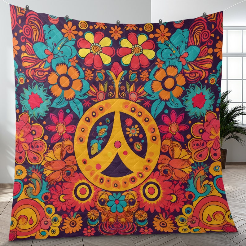 Emerald Blossoms - Hippie Style Sunflower Peace Bedding Set