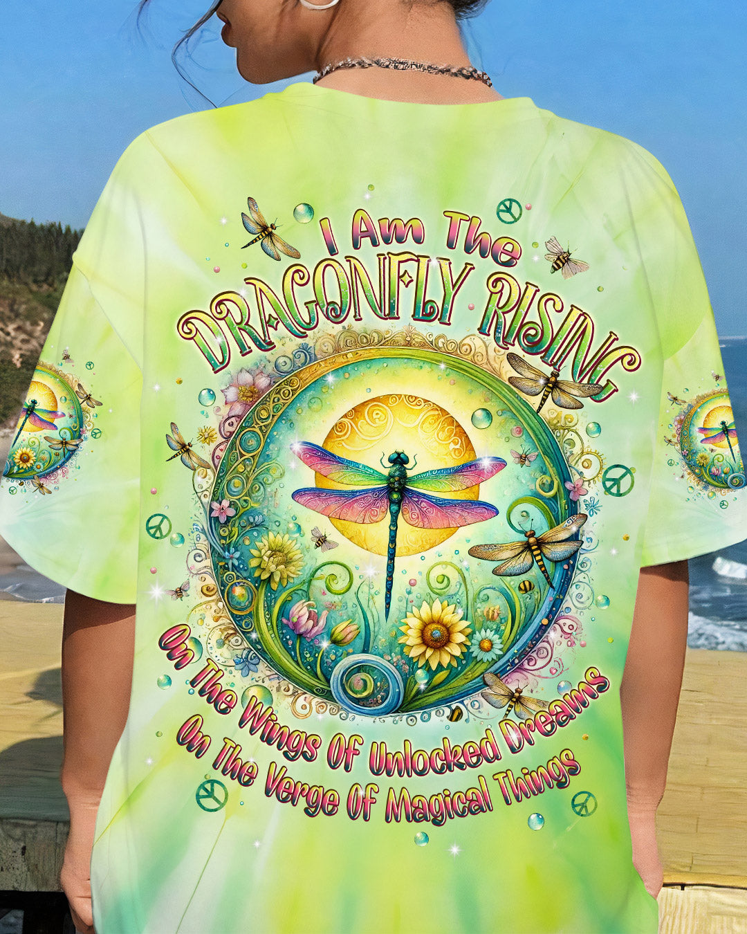 Emerald Blossoms - “I Am the Dragonfly Rising” Tie Dye All Over Print For Hippies