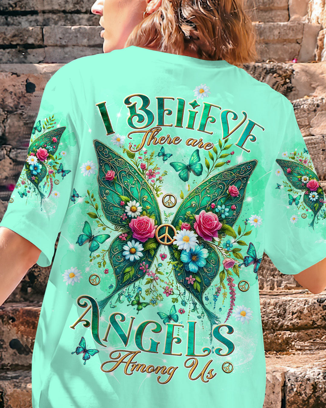 Emerald Blossoms - I Believe There Are Angels Among Us Wings All Over Print Shirt For Hippies