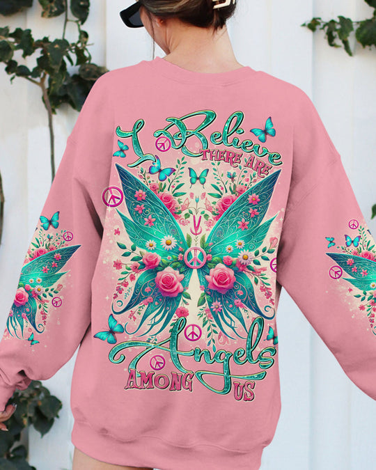 Emerald Blossoms - "I Believe There Are Angels Among Us" Wings All Over Print Shirt For Hippies