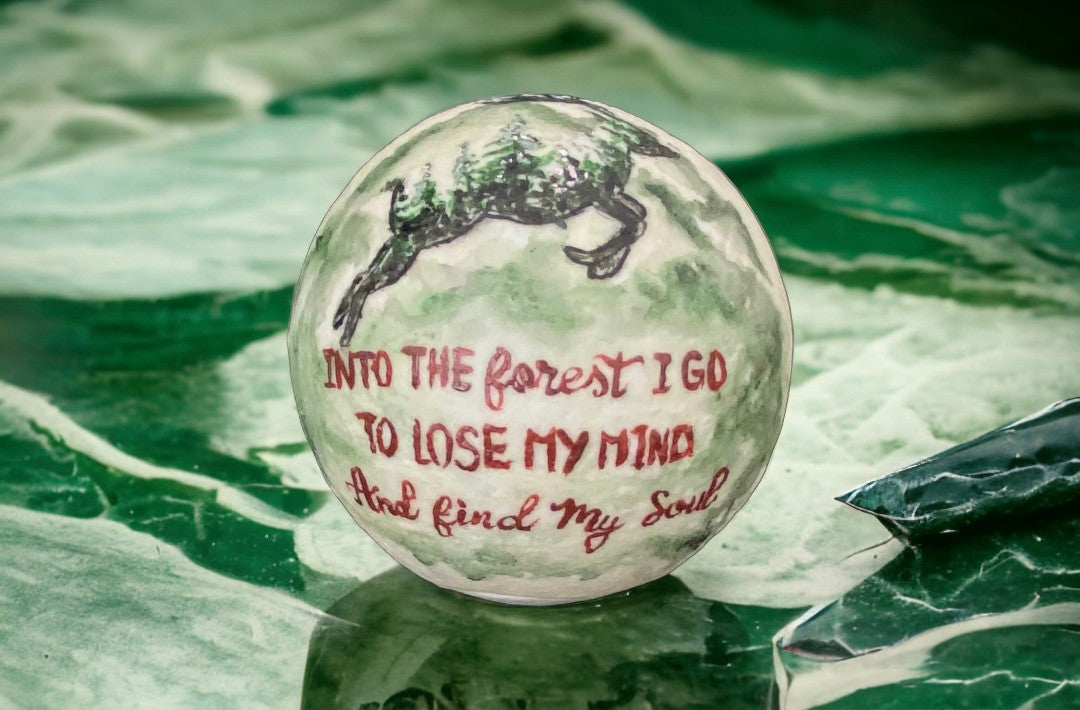 Emerald Blossoms - &quot;Into the forest i go, to lose my mind and find my soul.&quot; hand painted on moon lamp