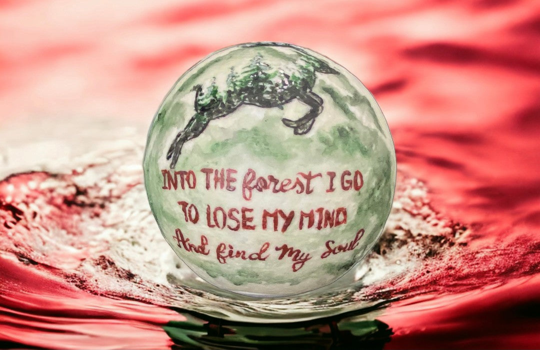 Emerald Blossoms - &quot;Into the forest i go, to lose my mind and find my soul.&quot; hand painted on moon lamp
