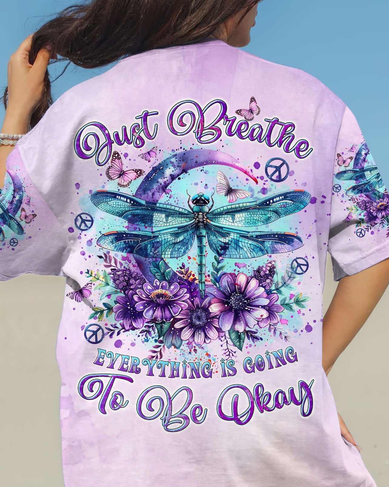 Emerald Blossoms - "Just Breathe" Dragonfly All Over Print Shirt