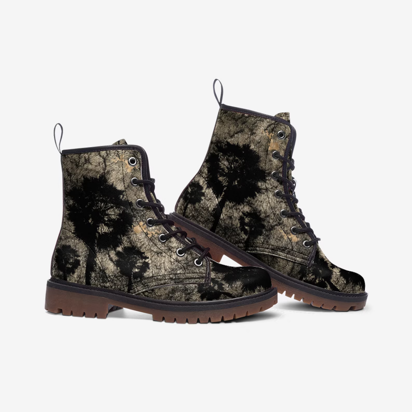 Emerald Blossoms - Just Weird Enough Faux Leather Vegan Combat Boots For Hippies