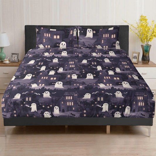 Emerald Blossoms - Kawaii Goth Spooky, Halloween Haunted Mansion Bedding Set For Hippies