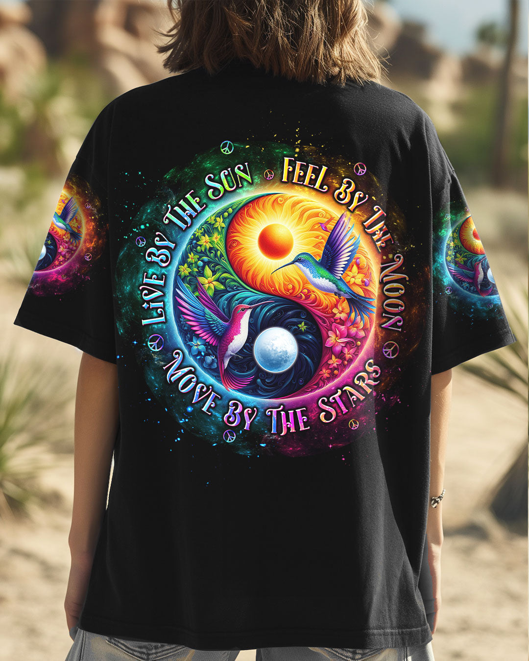 Emerald Blossoms - Live by the Sun Yinyang Hummingbird All Over Print Shirt For Hippies