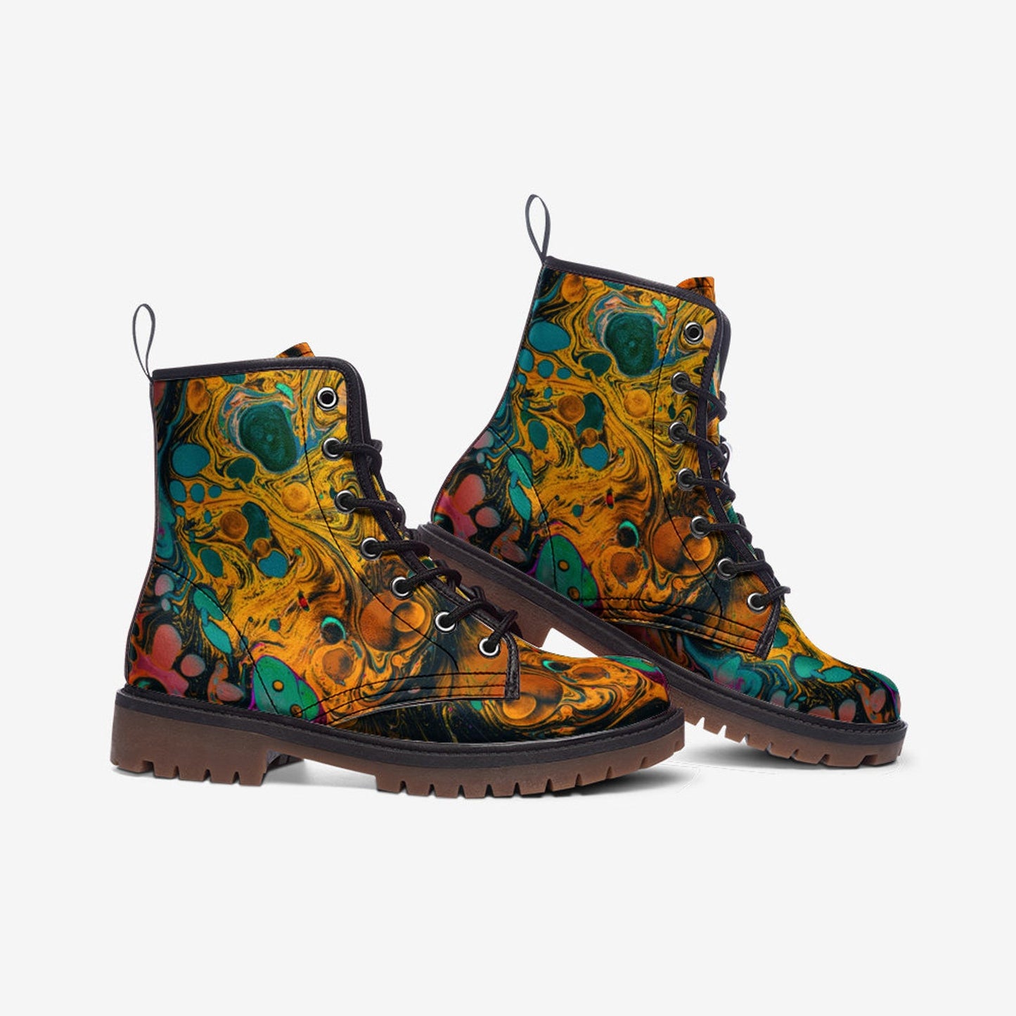 Emerald Blossoms - Larsa Vegan Leather Combat Boots For Hippies