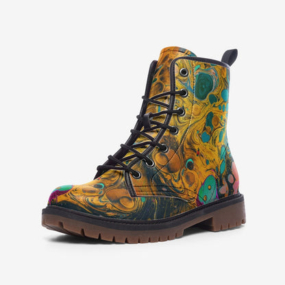 Emerald Blossoms - Larsa Vegan Leather Combat Boots For Hippies