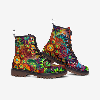 Emerald Blossoms - Lena Faux Leather Vegan Combat Boots For Hippies