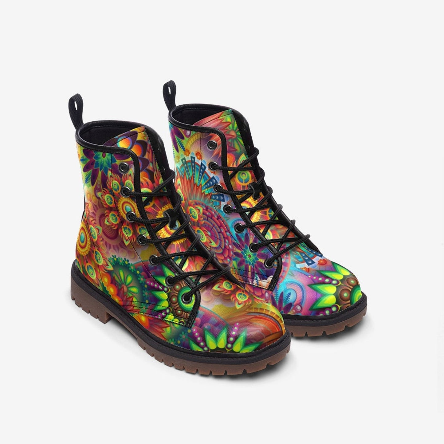 Emerald Blossoms - Lena Faux Leather Vegan Combat Boots For Hippies