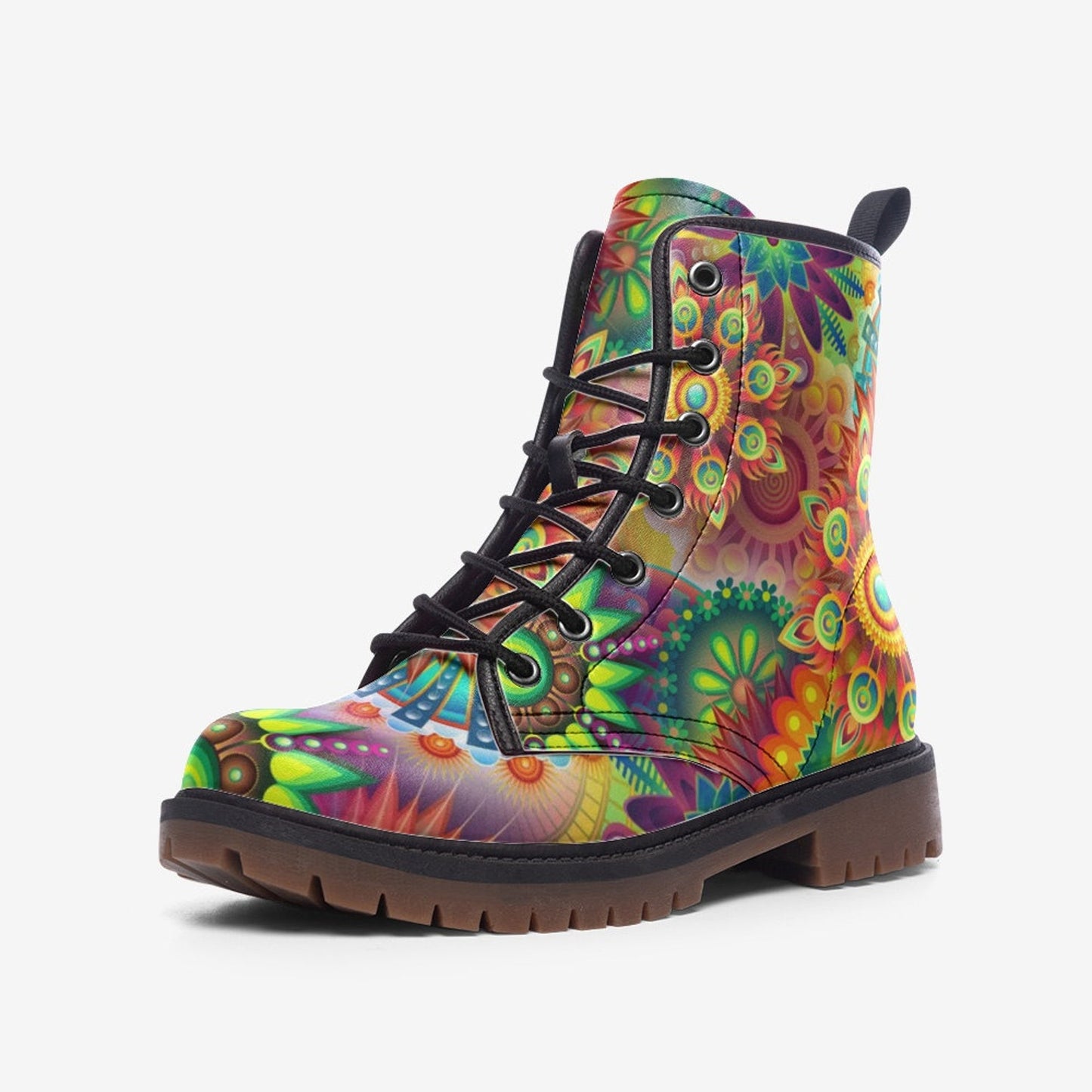 Emerald Blossoms - Lena Faux Leather Vegan Combat Boots For Hippies