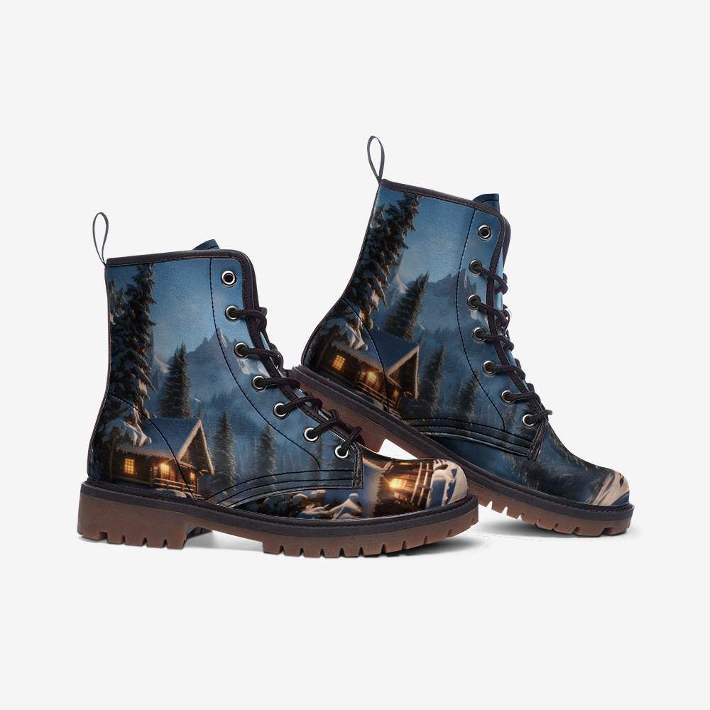Light Up Snowy Village, Christmas Gifts Casual Leather Lightweight Boots For Holiday Season