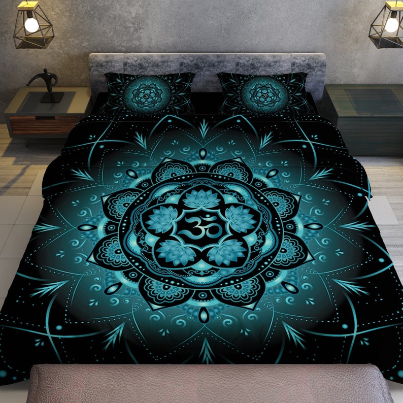 Emerald Blossoms - Lotus Mandala Bedding Set For Hippies