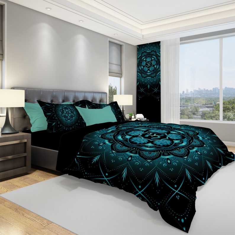 Emerald Blossoms - Lotus Mandala Bedding Set For Hippies