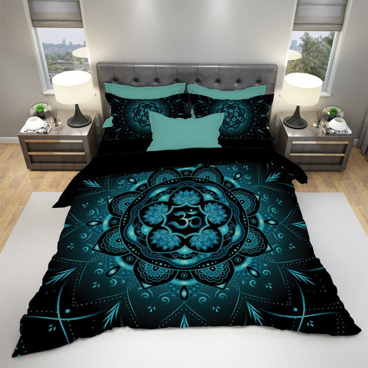 Emerald Blossoms - Lotus Mandala Bedding Set For Hippies