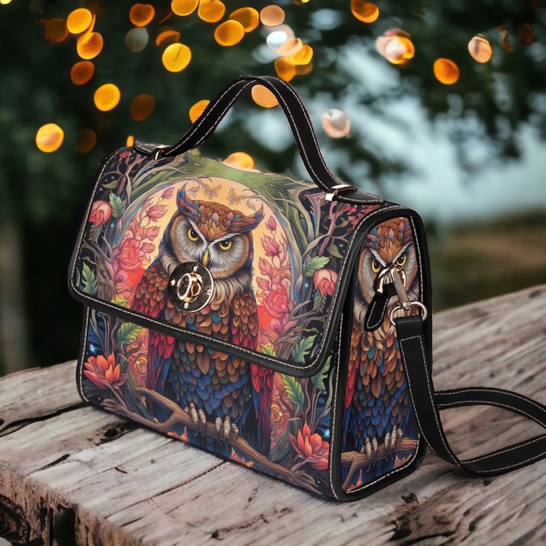 EmeraldBlossoms - Magical Owl Dark Academia Canvas Satchel Bag For Hippie