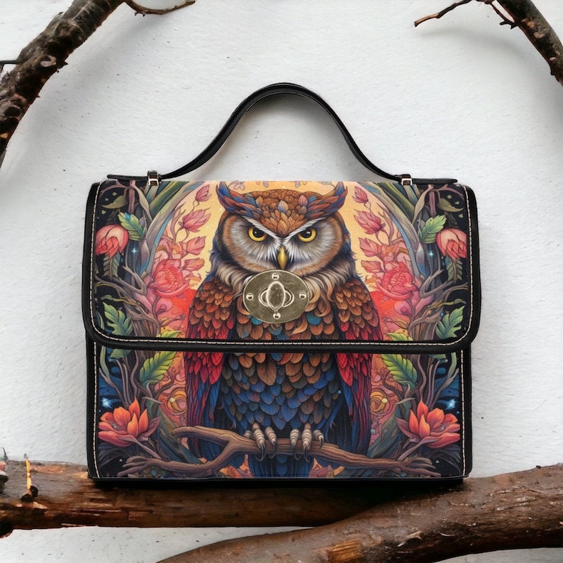 EmeraldBlossoms - Magical Owl Dark Academia Canvas Satchel Bag For Hippie