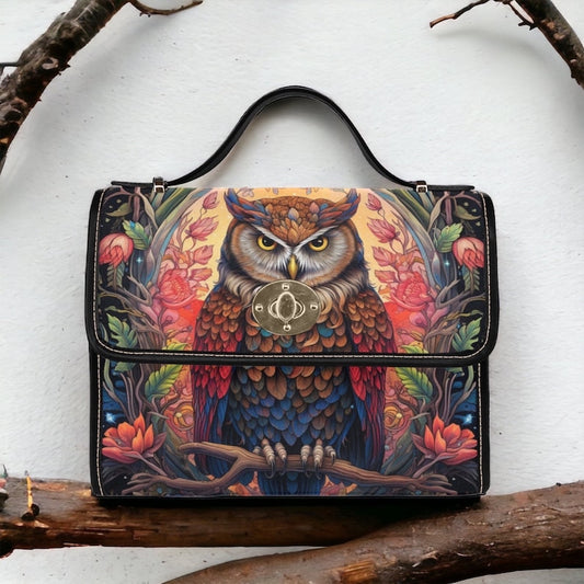 EmeraldBlossoms - Magical Owl Dark Academia Canvas Satchel Bag For Hippie