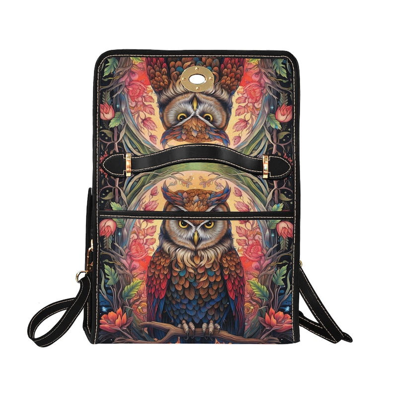 EmeraldBlossoms - Magical Owl Dark Academia Canvas Satchel Bag For Hippie