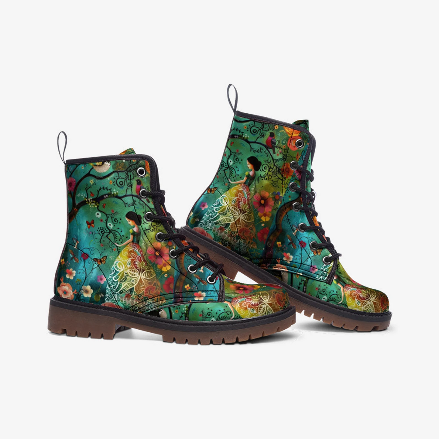 Emerald Blossoms - Magical Fairytale Gorgeous Vegan Leather Boots For Hippies