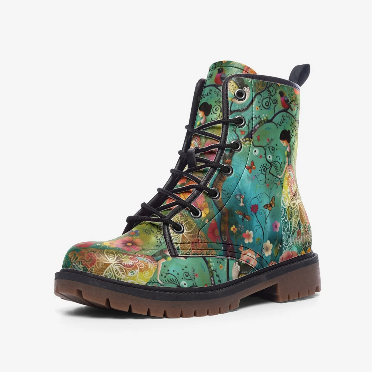 Emerald Blossoms - Magical Fairytale Gorgeous Vegan Leather Boots For Hippies