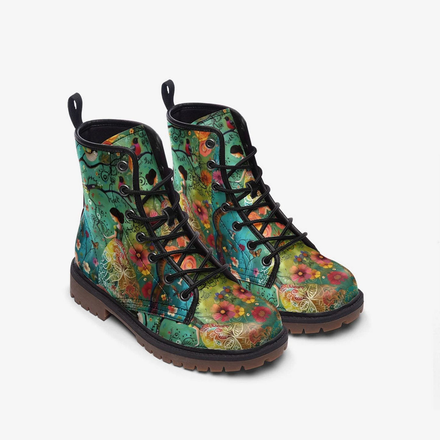 Emerald Blossoms - Magical Fairytale Gorgeous Vegan Leather Boots For Hippies